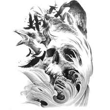 Dessin tete de mort avec rose facile. Tatouage Faux Tete De Mort Vague Et Corbeaux Cdiscount Au Quotidien