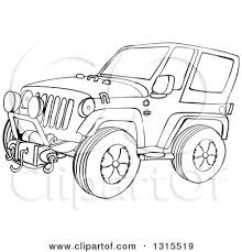 Black And White Jeep Wrangler Clipart 1315519 Outline Clipart Of A Cartoon Black And White Jeep Wrangler Suv On Rocks Royalty Free Lineart Vector Illust White Jeep Wrangler Jeep Wrangler White Jeep