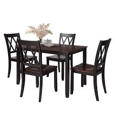 Try a glass tabletop to reduce the table's visual mass and make your room feel larger, or go for a solid oak table for a strong anchor piece that can be passed down from generation to generation. Black Dining Table Set For 4 Modern 5 Piece Dining Room Table Sets With Chairs Heavy Duty Wooden Rectangular Kitchen Table Set For Home Kitchen Living Room Restaurant L865 Walmart Com Walmart Com