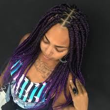 Black And Purple Braids Purple Box Braids With Criss Cross Partings Purple Box Braids Triangle Braids Box Braids Hairstyles