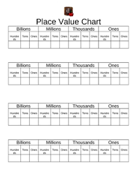 Place Value Chart Billions To Ones Place Student Fill In