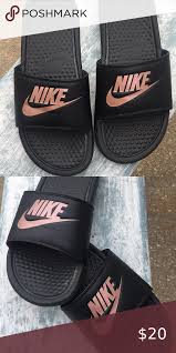 Black And Rose Gold Nike Slides Black And Rose Gold Nike Slides In 2020 Gold Nike Slides Rose Gold Nikes Nike Slides