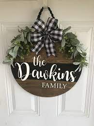 Personalized Wood Door Hanger Welcome Sign Last Name Sign Round Wood Door Hanger Front Door Door Signs Diy Door Hangers Diy Diy Wood Signs