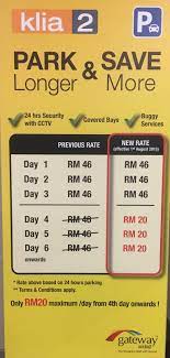 Currently, all motorcycles need to pay parking charge of rm1.00 per. Kuala Lumpur Parking Klia2 Parking Rate