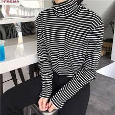 Black And White Long Sleeve Turtleneck Fashion Black White Striped Women Long Sleeve T Shirt Turtleneck Female Long Sleeve Turtleneck Striped Long Sleeve Shirt Striped Turtleneck