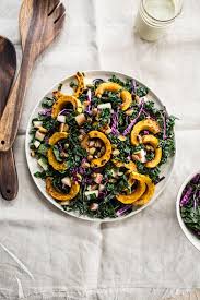 Kale Salad With Roasted Delicata Squash And Orange Maple Hemp Dressing Kale Salad Whole Food Recipes Food