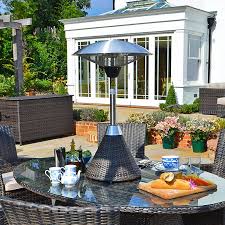 Nova 2 1kw Table Top Electric Patio Heater With Rattan Base Patio Heater Outdoor Table Tops Outdoor Heaters