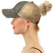 C C Ponytail Criss Cross Messy Buns Ponycaps Baseball Cap Dad Trucker Mesh Hat Distressed Charcoal Beige Walmart Com Walmart Com