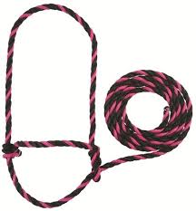 7 Cow Size Poly Rope Halter Pink Black Rope Halter Poly Rope Leather Halter