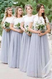 Short Sleeves Lace And Tulle Grey Bridesmaid Dress From Sugerdress Tulle Bridesmaid Dress Two Piece Bridesmaid Dresses Simple Bridesmaid Dresses