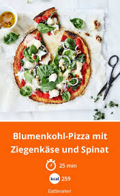 Blumenkohl Pizza Mit Ziegenkase Und Spinat Rezept Blumenkohl Pizza Blumenkohl Spinat Kalorienarm