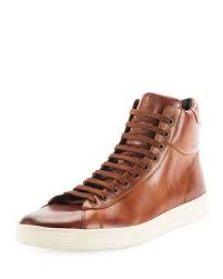 Tom Ford Russell Leather High Top Sneaker Light Brown Brown Leather Sneakers High Top Sneakers Leather High Tops