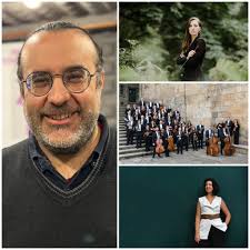 Hoy en el Ideal Gallego, dirigiendo a la orquesta de pulso y púa y al coro  de la Agrupación Musical Albéniz.