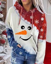 Christmas Red And Blue Contrast Print Hoodie Sweatshirt In 2021 Contrast Sweatshirt Tie Dye Hoodie Sweatshirts Hoodie