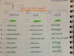 Thai Weekdays With Pronunciation In English Hindi