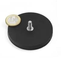 Neodymium magnet system Ø 66 mm black rubber-coated with threaded stud,  holds approx. 25 kg