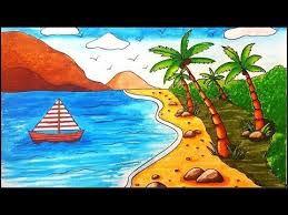 How To Draw A Beach Scenery For Beginners Step By Step Youtube Scenery Drawing For Kids Beach Landscape Art Easy Scenery Drawing