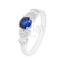 925 Silver Ring Round Dark Blue Zircon Clear Glossy Hearts Jewellery Eshop Eu