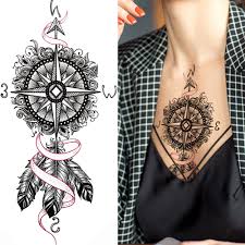 If you want to make a tattoo, look how it looks from other people! Compass Arrow Feather Black Temporary Tattoo For Men Women Kids Dream Catcher Fake Lion Tiger Tree Tatoo Flower Tattoo Sticker Temporary Tattoos Aliexpress