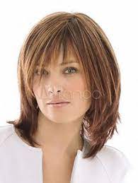 Perruque Synthetique Perruque Mi Longue En Fibre Resistante A La Chaleur Coiffures Cheveux Mi Longs Degrades Coiffure Carre Mi Long Coupe Cheveux Degrade Mi Long