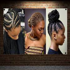 Braided top knots braided updo african hairstyles braided hairstyles african hair salon beyonce braids feed in braid hair beads african this is one reputed african hair salon in sylverdale. Fashioned Hairstyles For African Woman Posters Wall Sticker Hair Salon Barber Shop Home Decor Canvas Painting Wall Hanging Flags Banners Accessories Aliexpress