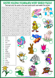A list of free autumn and fall word search puzzles organized by skill level as well as grade level. Easter Holidays Esl Vocabulary Worksheets