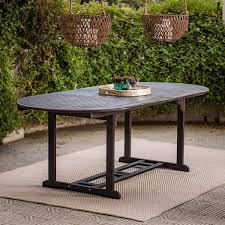 Outdoor Furniture Wood Oval Extension Dining Table For Terrace Patio B In 2020 Patio Dining Table Resin Patio Furniture Backyard Furniture