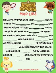 Mad libs are a great way to review the parts of speech and grammar skills. Free Animal Crossing Printable Play Mad Libs With Animal Crossing Characters Life Family Joy