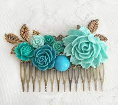 Wedding Hair Comb Turquoise Teal Bridal Flower Comb Blue Floral Hair Slide Aqua Bridesmaid Gift Hair Pin Mode Bridal Flower Comb Romantic Headpiece Flower Comb