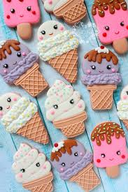 Ice Cream Cone Kawaii Decorated Sugar Cookies For Birthday Party Soo Cute Summer Sugar Cookies Sugar Cookie Designs Sugar Cookies Decorated