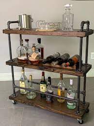 Industrial Bar Cart Man Cave Home Bar Housewarming Gift Etsy Industrial Bar Cart Bar Furniture Wooden Bar Cart