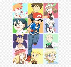 In the best wishes series, ash appeared with a new outfit, new hat and new sneakers, wears a red and white hat with a blue poké ball, wears a blue and white hooded jacket with a golden zipper, black baggy jeans, black fingerless gloves with red borders and his red high top sneakers. Ash Ketchum And All Of His Friends Ash All Traveling Companions Clipart 190183 Pikpng
