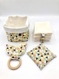 Birth Gift Box 7 Large Washable Baby Wipes 1 Dry Hot Water Bottle With Flaxseed 1 Rattle 1 Storage Pan Diy Couture Noel Diy Baby Sewing Projects