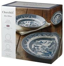Shop blue willow at replacements, ltd., one of 460,000 new and retired dinnerware, crystal, silver, and collectible patterns, plus vintage pattern: Churchill China Blue Willow Dinner Set 12 Piece Dinnerware Gift Box Wbmb90001 Ebay
