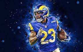 Der käuferschutz ist deine absicherung, wenn eine ware nicht ankommt, beschädigt ist oder nicht der beschreibung entspricht. Download Wallpapers Cam Akers 4k Running Back Los Angeles Rams American Football Nfl National Football League La Rams Blue Neon Lights Cam Akers 4k Cam Akers Los Angeles Rams For Desktop Free