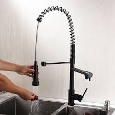 The cleaning and washing section of a commercial kitchen includes appliances and products like sinks, warewashing machines, and drying racks, among others. Black Commercial Kitchen Sink Mixer Tap Faucet With Pull Down Sprayer
