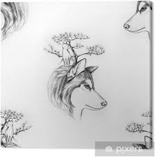Ien bien c'est bien ce n'est pas bien viens lucien un chien j'aime bien 7) comment est le chapeau du chat botté? Tableau Sur Toile Dessin Sans Soudure De La Tete D Un Loup Et Un Arbre Sur Fond Blanc Pixers Nous Vivons Pour Changer