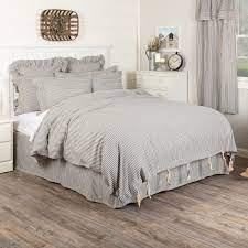 You will need to purchase a king size duvet cover to correctly fit the sides of a queen sized bed. Farmhouse Ticking Gray Duvet Cover King Piper Classics