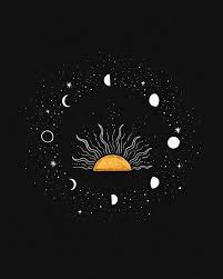 Abstract boho aesthetic geometric shape set with moon · space background . Moon Phases Art Kunst Tapete Inspirierende Kunst Psychedelische Zeichnungen