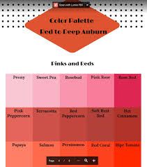 Virtual Color Palette For Auburn Redhead Types Auburn Color Color Color Palette