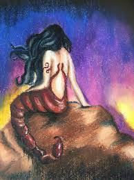 Scorpio Woman Art Scoprpoim Woman Painting Oil Pastel Over Watercolor Wash Sayanti Fine Arts Scorpio Art Goddess Art Art