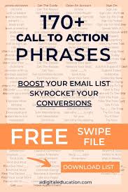170 Call To Actions Free Swipe File In 2020 Email Marketing Inspiration Call To Action Blog Strategy