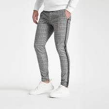 Black And White Check Pants Mens Grey Check Tape Skinny Trousers River Island Skinny Trousers Mens Pants Fashion Trousers