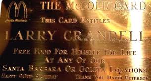 According to the fine print, the winner can collect two free meals per week for 50 years. Gold Card Shemazing