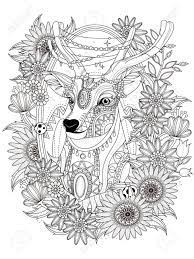 Download 111 floral deer adult coloring stock illustrations, vectors & clipart for free or amazingly low rates! Gorgeous Deer With Floral Wreath Adult Coloring Page Royalty Free Cliparts Vectors And Stock Illustration Image 54051591