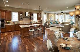Having an open floor plan can create some challenges when you want to blend the styles of different rooms and still create a designation between here are some ideas that you can utilize to bring the kitchen and living room together. Open Plan Kitchen Dining Living Room Modern Whaciendobuenasmigas