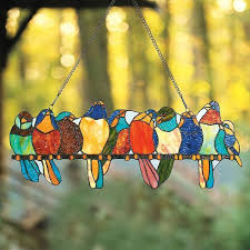 Birds On A Wire Stained Glass Stained Glass Window Panel Song Birds Stained Glass Birds Window Art Faux Stained Glass