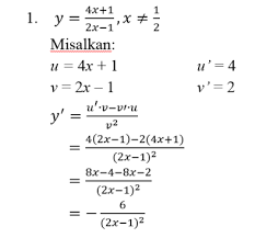 Jadi, sesuai contoh di atas, bagian pertama turunan adalah sebagai berikut: Turunan Pembahasan Dan Contoh Soal Matematika