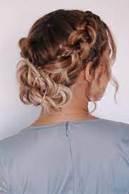 To achieve this braided hairstyle , part your hair in the middle and pull the top layers into two parallel french braids. Dutch Braid Updo Holiday Hairstyle Prom Wedding Bridal Boho Hairstyle Messy Bun Curl Formal Hairstyles For Short Hair Short Hair Updo Dutch Braid Updo