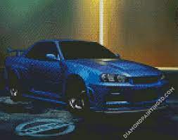 Blue Nissan Skyline GTR R34 - 5D Diamond Painting - DiamondPainting5d.com